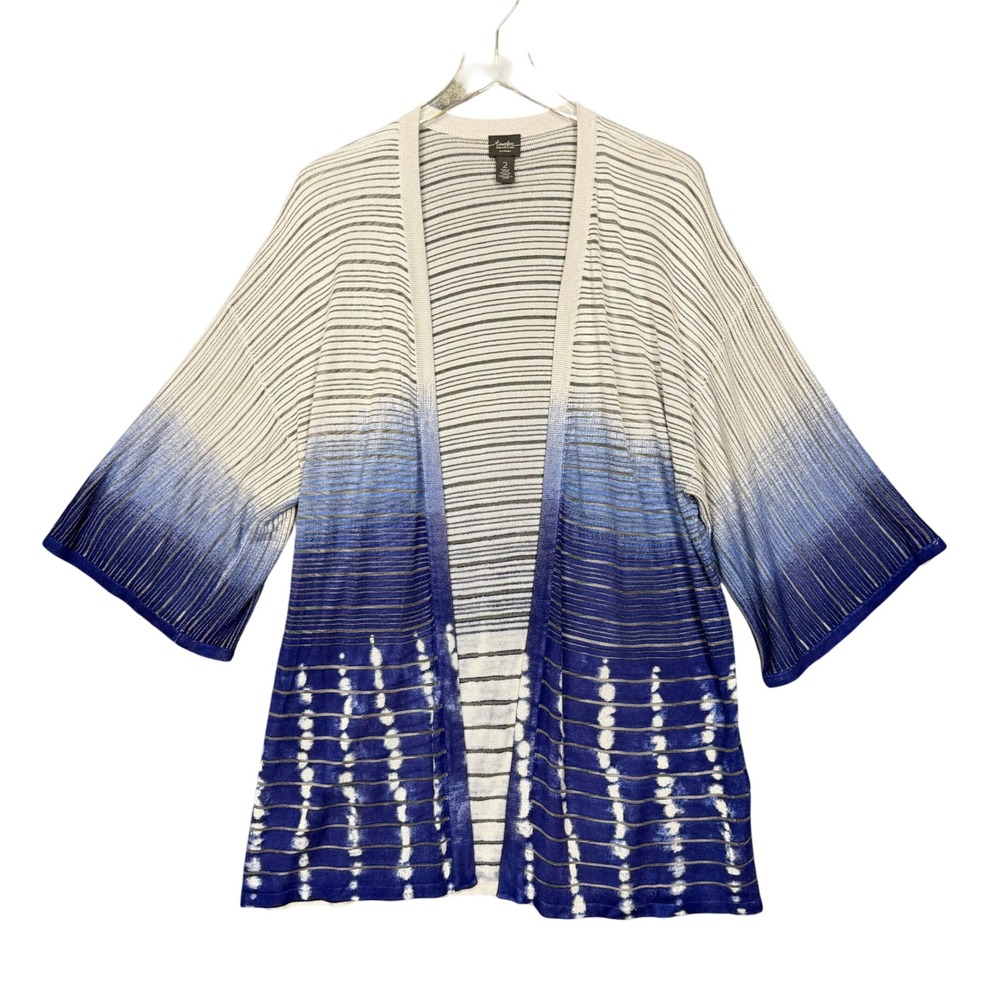Chicos Travelers Cardigan Sweater 2 Womens 12‎ Blue Ombre Open Lightweight Knit